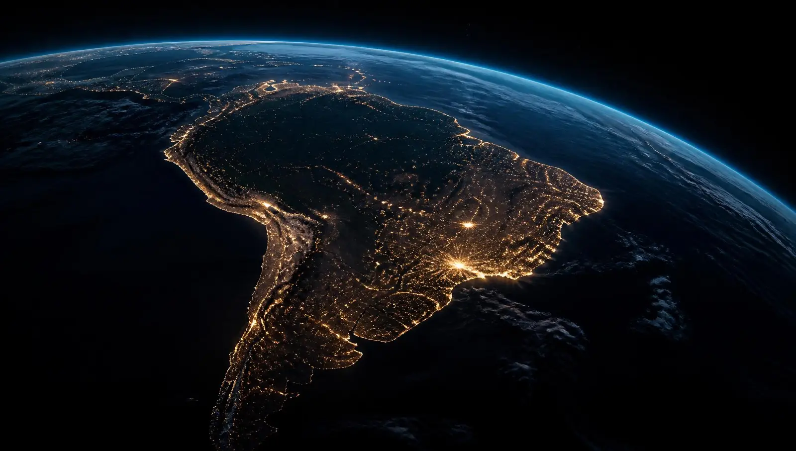 Vista nocturna de Latinoamérica desde el espacio
